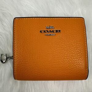 Coach Snap Wallet In Leather/Silver/Bright Mandarin C2862 NWT